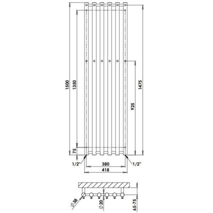 P.M.H. R2C/6 - Стълбовиден радиатор за баня ROSENDAL 525W 150 cm лъскав хром
