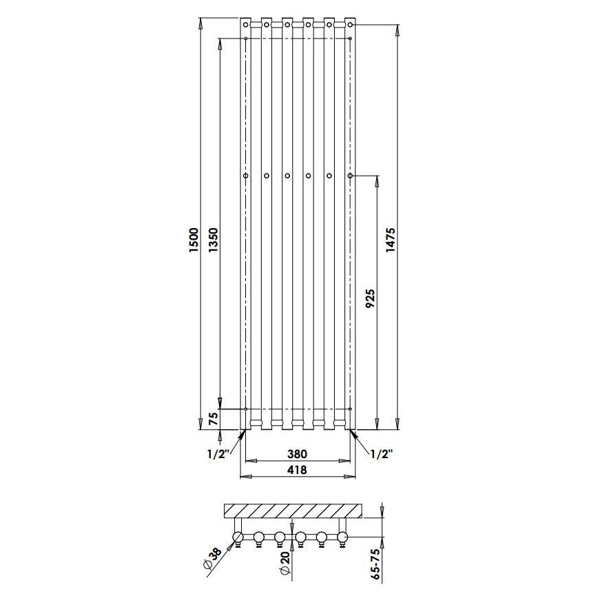 P.M.H. R2C/6 - Стълбовиден радиатор за баня ROSENDAL 525W 150 cm лъскав хром
