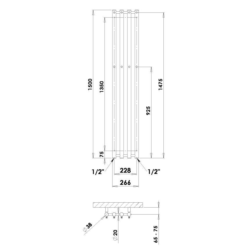 P.M.H. R2W - Лира за баня ROSENDAL 350 W 150 см бяла