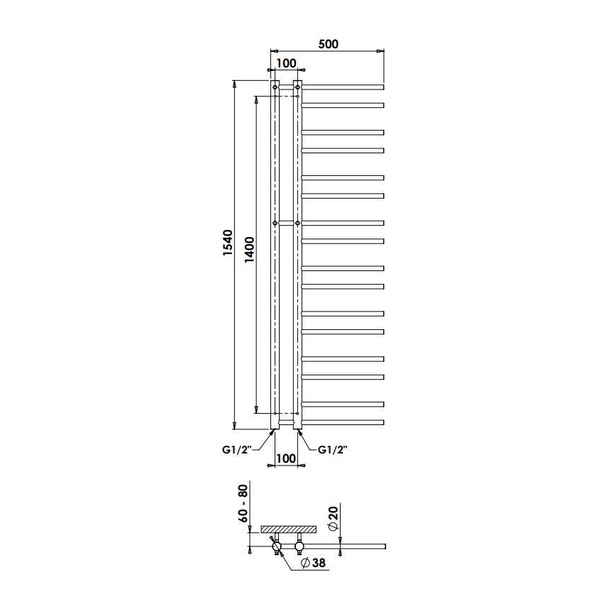 P.M.H. T2W-L - Сушилник за хавлии за баня THEIA 352W 154 cm ляв/бял