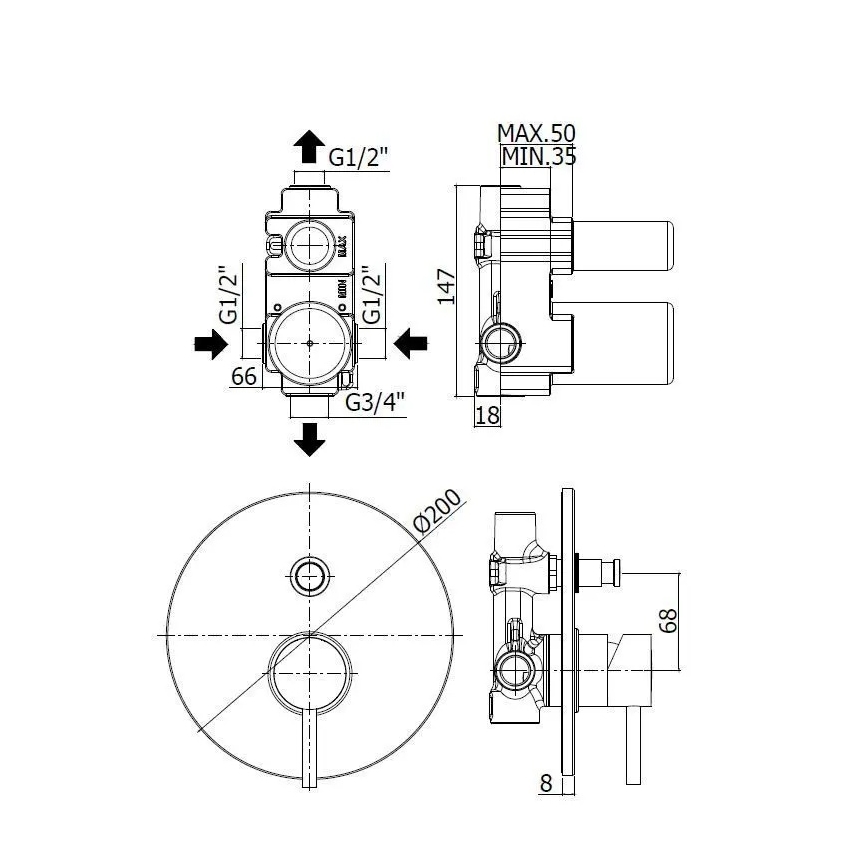 Paffoni - Душ смесител за вграждане LIGHT, лъскав хром