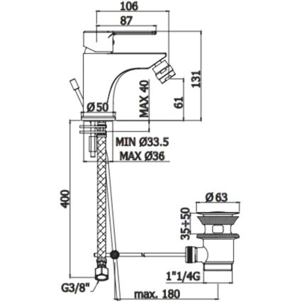 Paffoni - Смесител за биде + изпускател RED лъскав хром