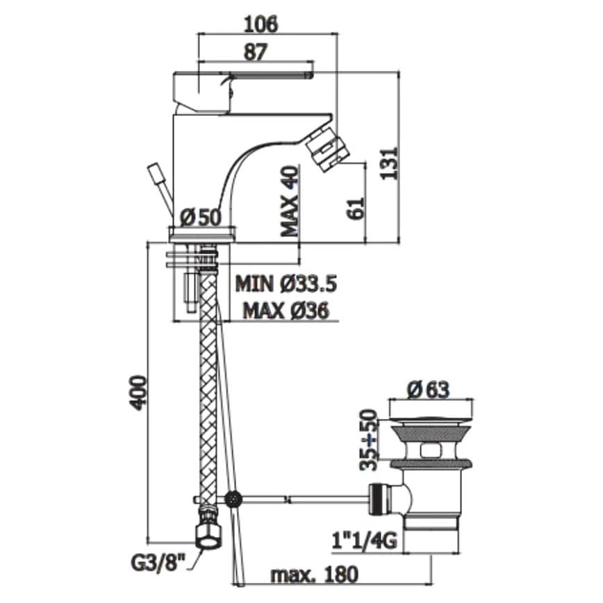 Paffoni - Смесител за биде + изпускател RED лъскав хром