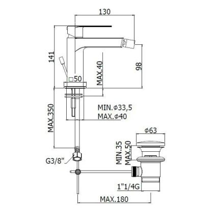 Paffoni - Смесител за биде + изпускател TANGO неръждаема стомана