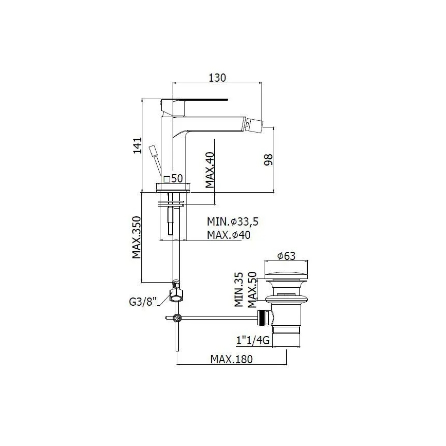 Paffoni - Смесител за биде + изпускател TANGO неръждаема стомана