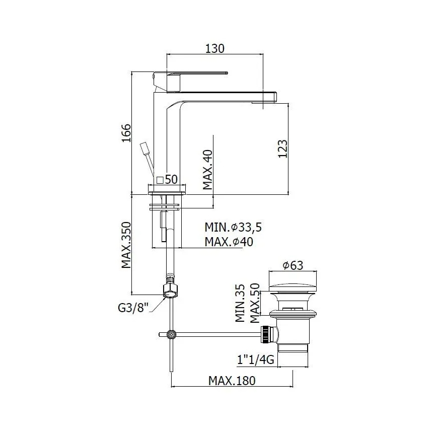 Paffoni - Смесител за мивка + изпускател TANGO матов хром
