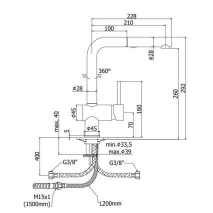 Paffoni - Смесител за мивка с изтегляща се душ-слушалка LIGHT 29,2 см черен
