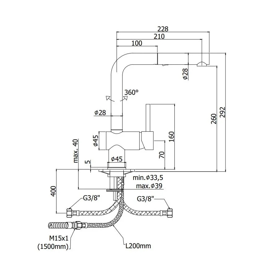 Paffoni - Смесител за мивка с изтегляща се душ-слушалка LIGHT 29,2 см черен
