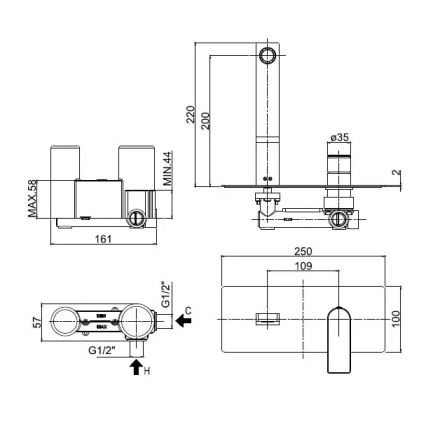 Paffoni - Смесител за мивка за вграден монтаж TANGO, бляскав хром