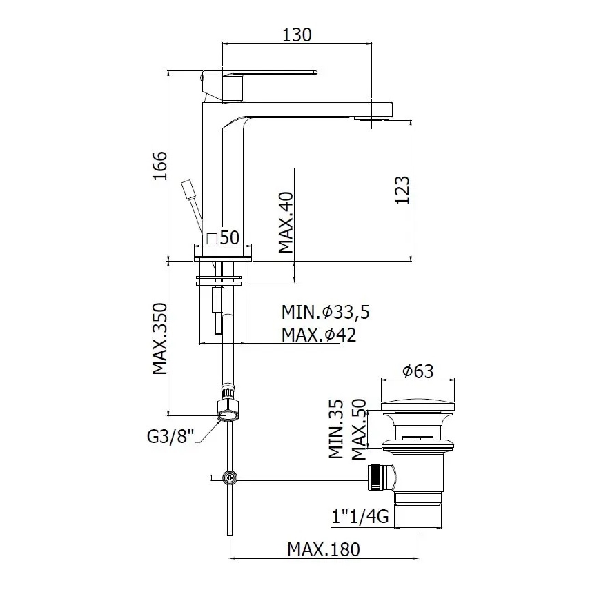 Paffoni - Смесител за умивалник + изпускател TANGO неръждаема стомана