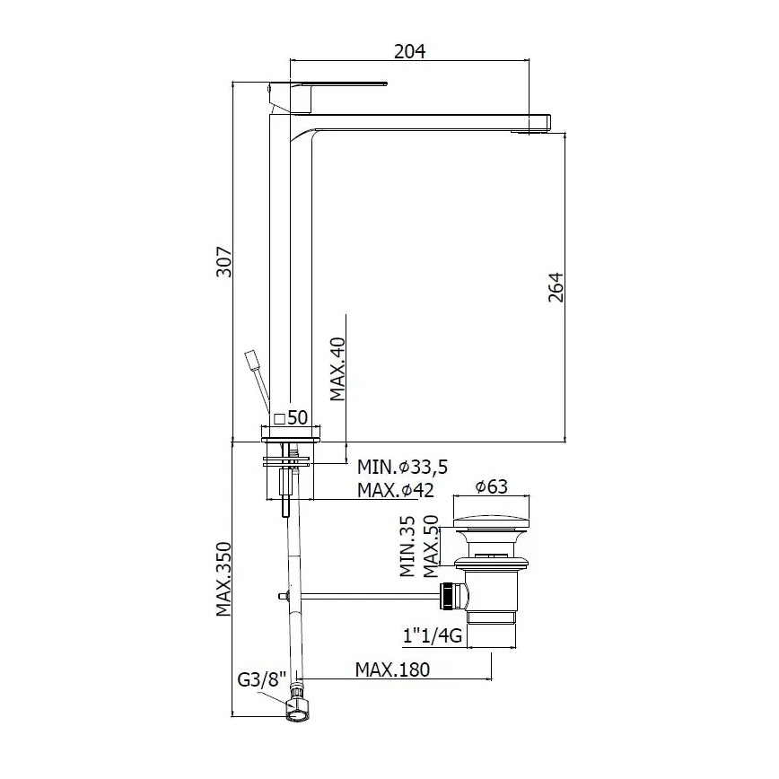 Paffoni - Смесител за умивалник + изпускател TANGO неръждаема стомана