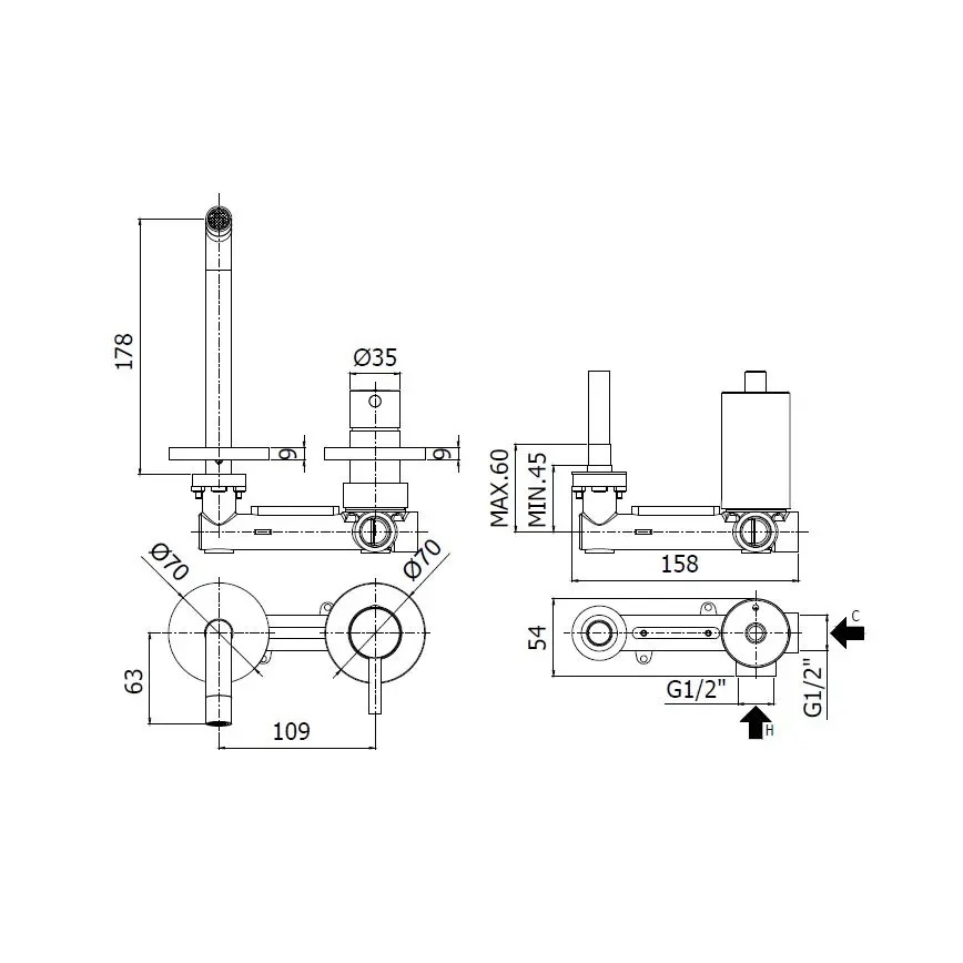 Paffoni - Смесител за умивалник LIGHT за вграден монтаж, черен