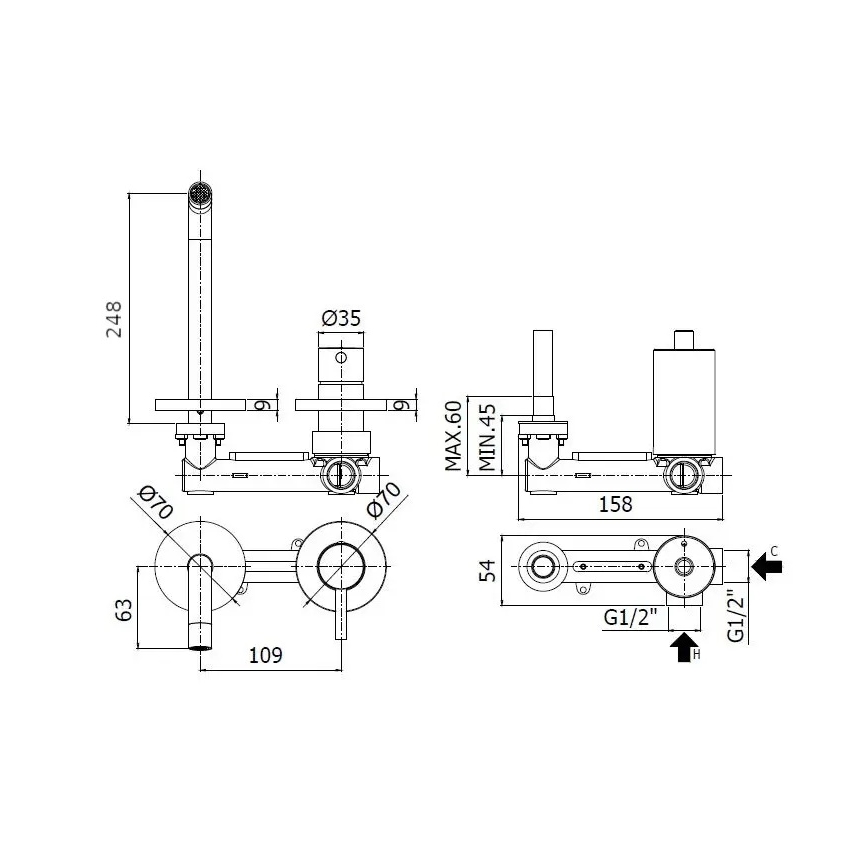 Paffoni - смесител за умивалник за вграден монтаж LIGHT, лъскав хром