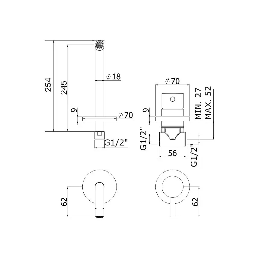 Paffoni - Смесител за умивалник за вграден монтаж LIGHT, полиран хром