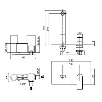 Paffoni - Смесител за умивалник за вграден монтаж TANGO, лъскав хром