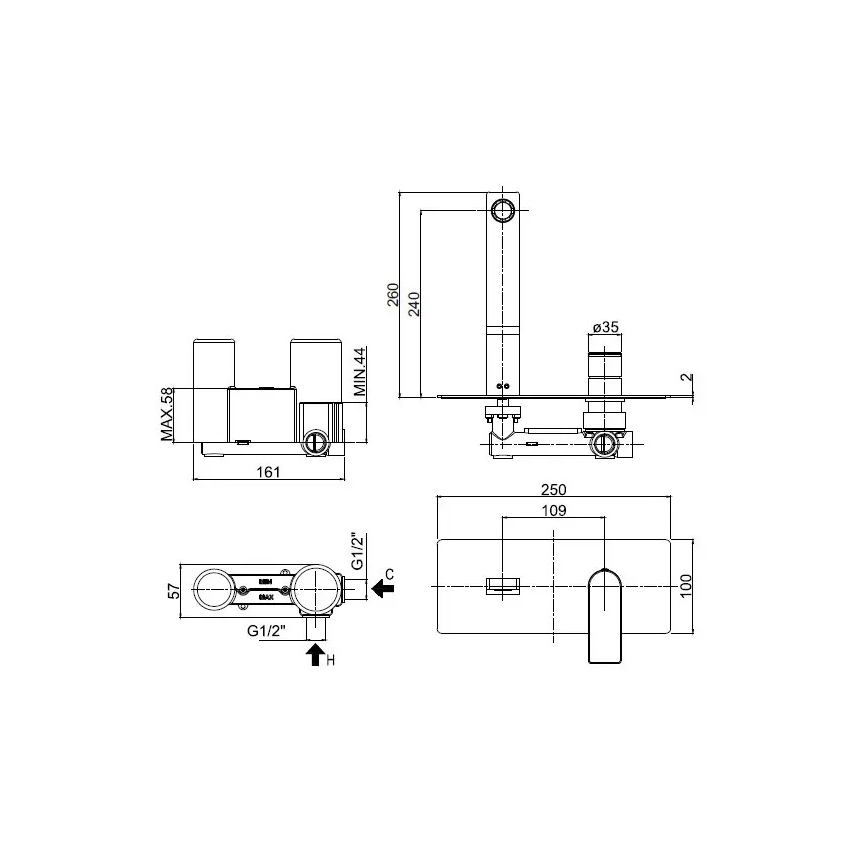 Paffoni - Смесител за умивалник за вграден монтаж TANGO, лъскав хром