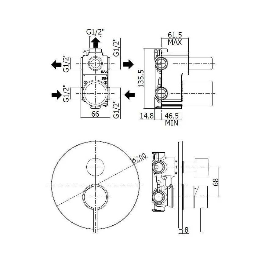 Paffoni - Смесител за вграден душ LIGHT черен