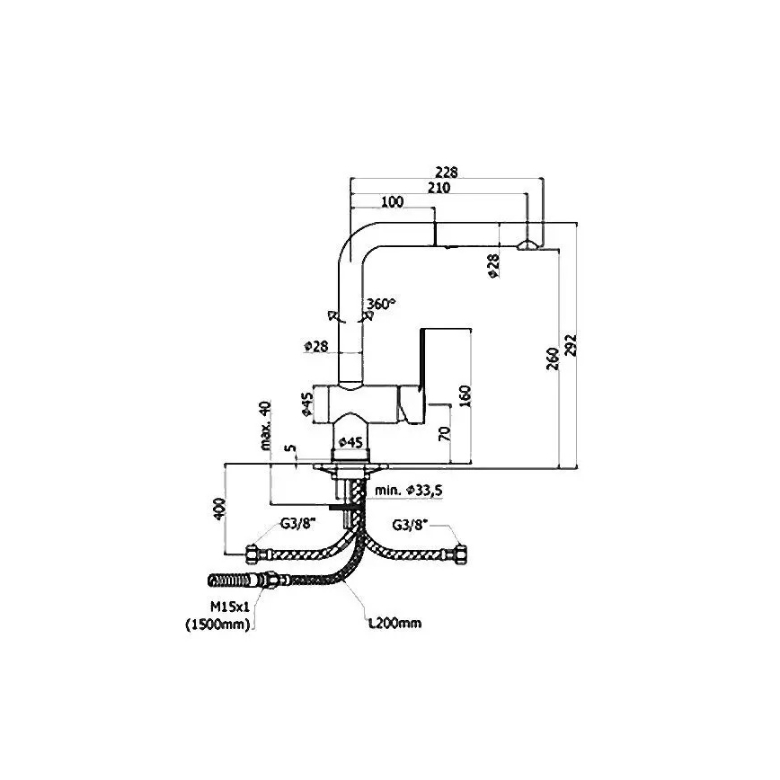 Paffoni - Смесител за кухненска мивка с изтегляща се лейка RINGO 29,2 cm