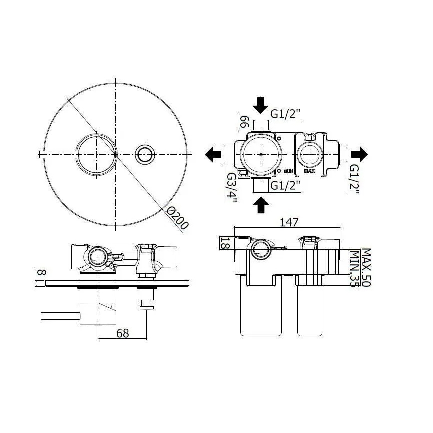 Paffoni - Вграден душ смесител LIGHT, черен
