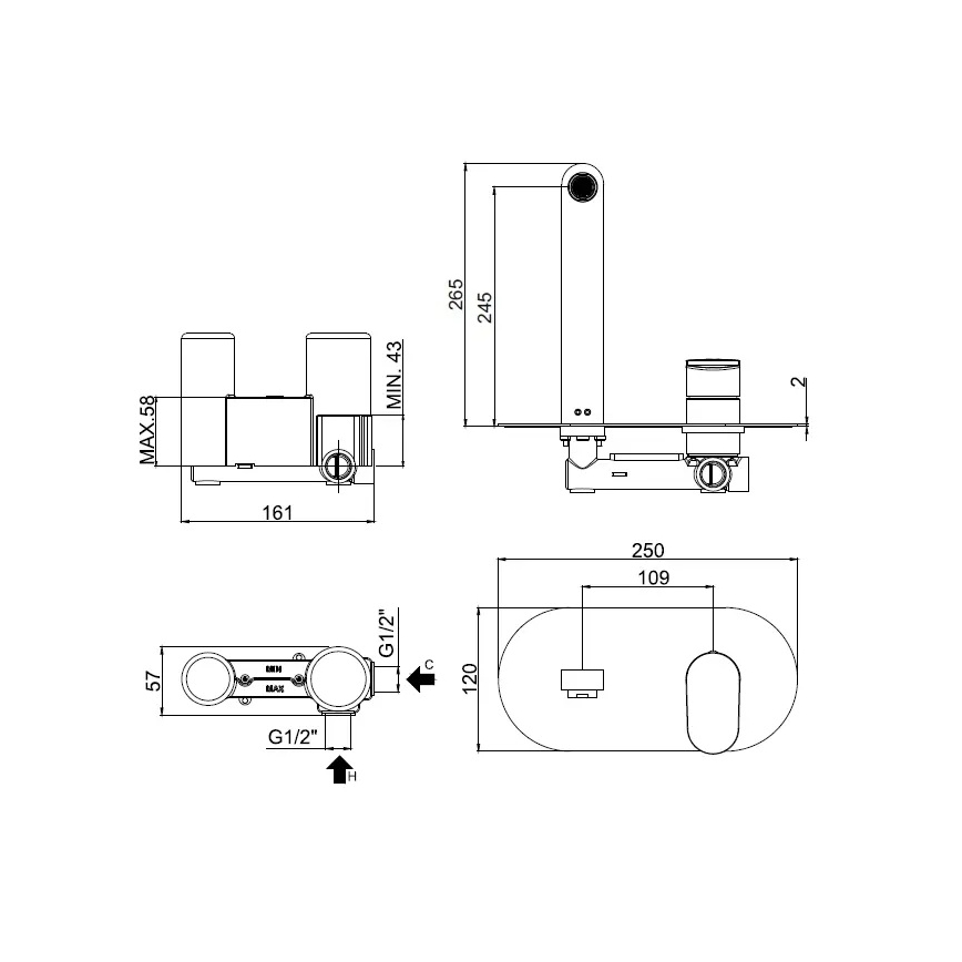 Paffoni - Вграден смесител за мивка CANDY, лъскав хром
