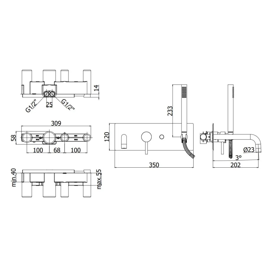 Paffoni - комплект за вана LIGHT, черен