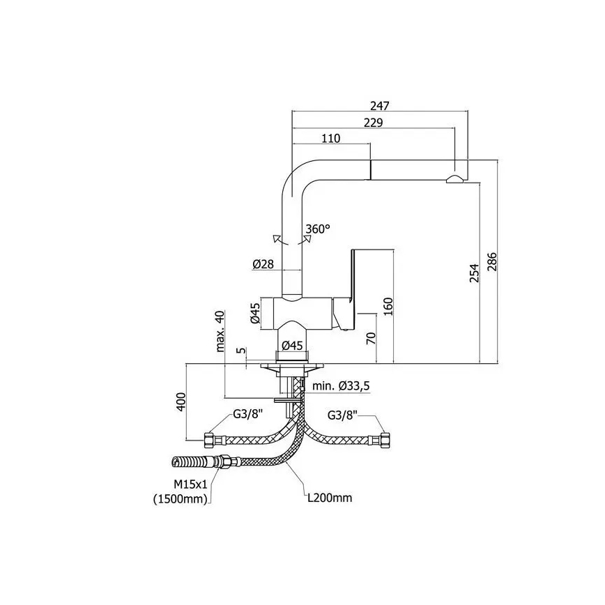 Paffoni - Кухненски смесител RINGO с изтегляща се душ-слушалка 28,6 cm
