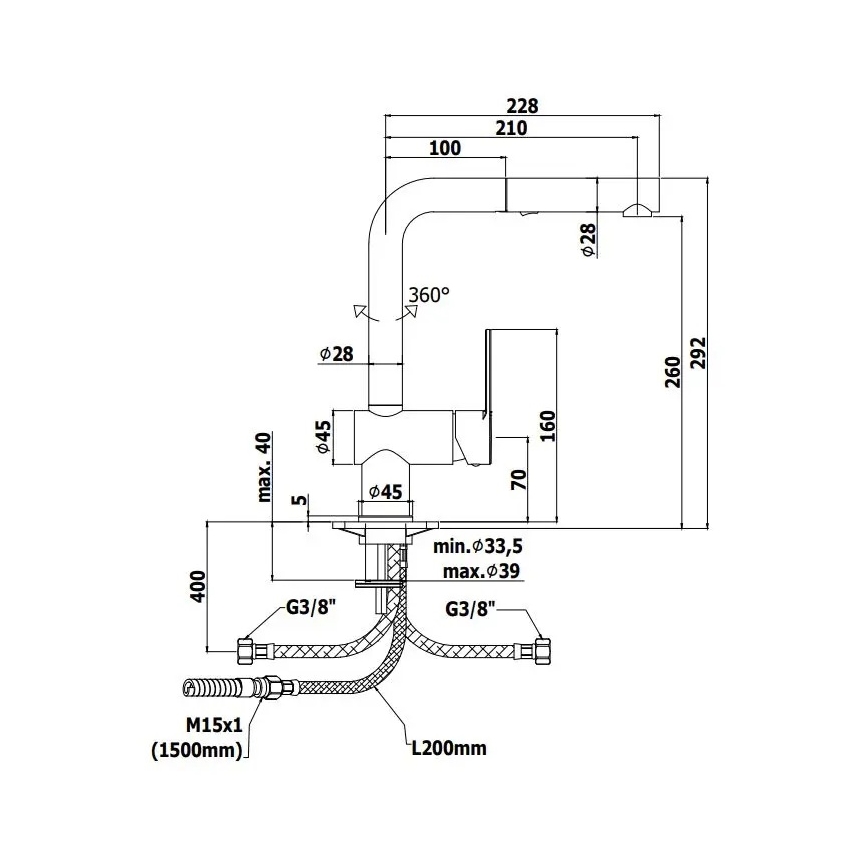 Paffoni - кухненски смесител с изтеглящ се душ RINGO 29,2 см черен
