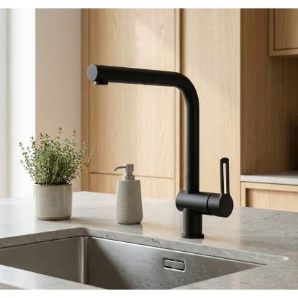 Paffoni - кухненски смесител с изтеглящ се душ RINGO 29,2 см черен