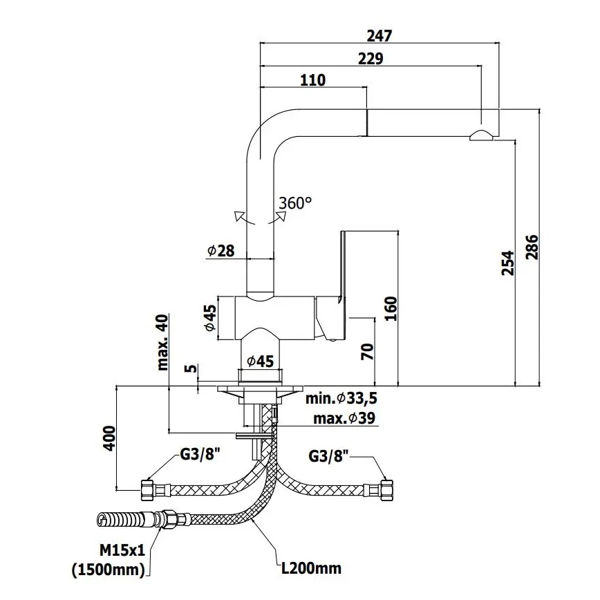 Paffoni - Кухненски смесител с изтеглящ се излив RINGO черен