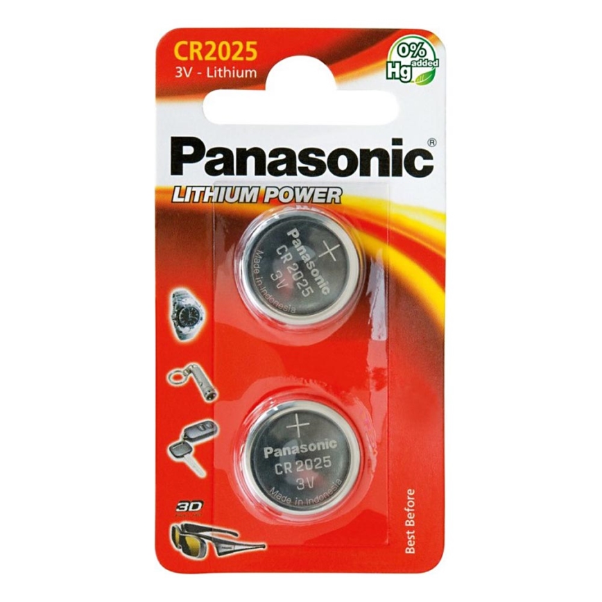Panasonic - 2 бр. литиеви бутонни батерии CR2025 3V 165 mAh