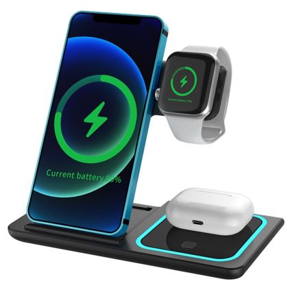 PATONA - Безжично зарядно 3в1 за iPhone черно