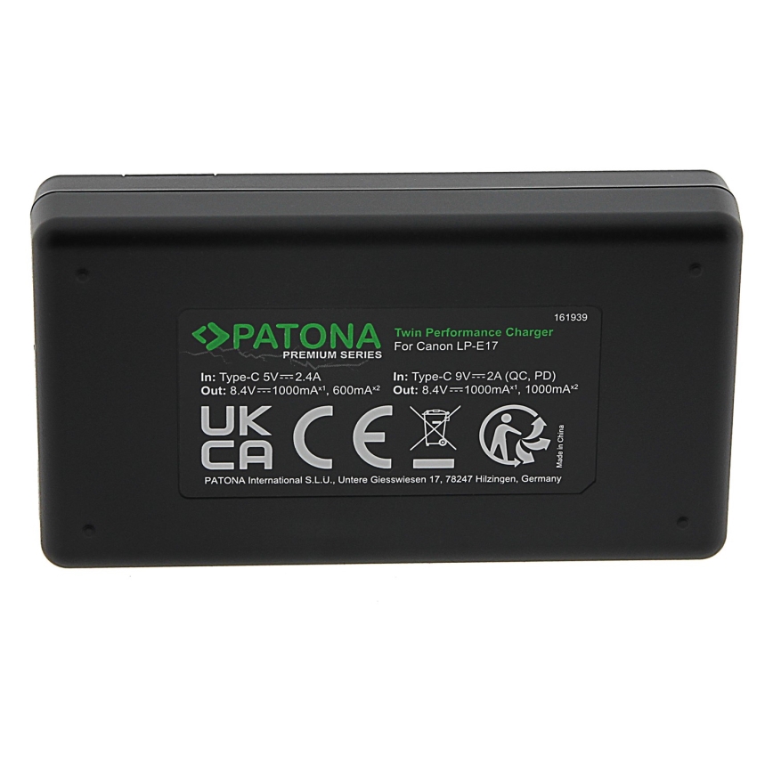 PATONA - Бързо зарядно Dual Canon LP-E17 + кабел USB-C 0,6м