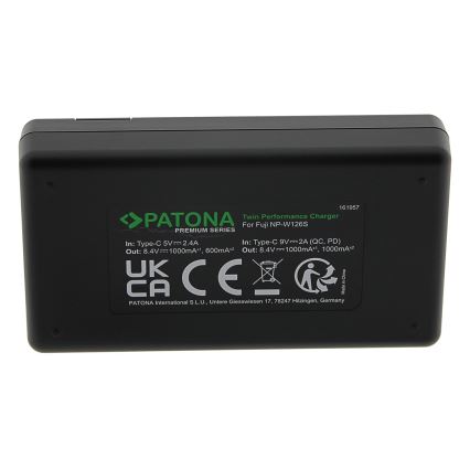 PATONA - Бързо зарядно Dual Fuji NP-W126 + кабел USB-C 0,6м