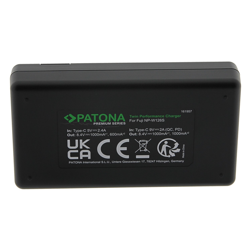 PATONA - Бързо зарядно Dual Fuji NP-W126 + кабел USB-C 0,6м