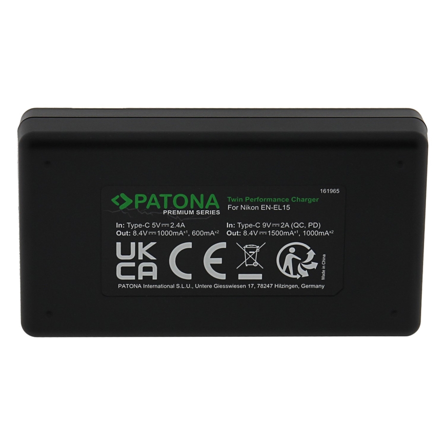 PATONA - Бързо зарядно Dual Nikon EN-EL15/EN-EL15C + кабел USB-C 0,6м