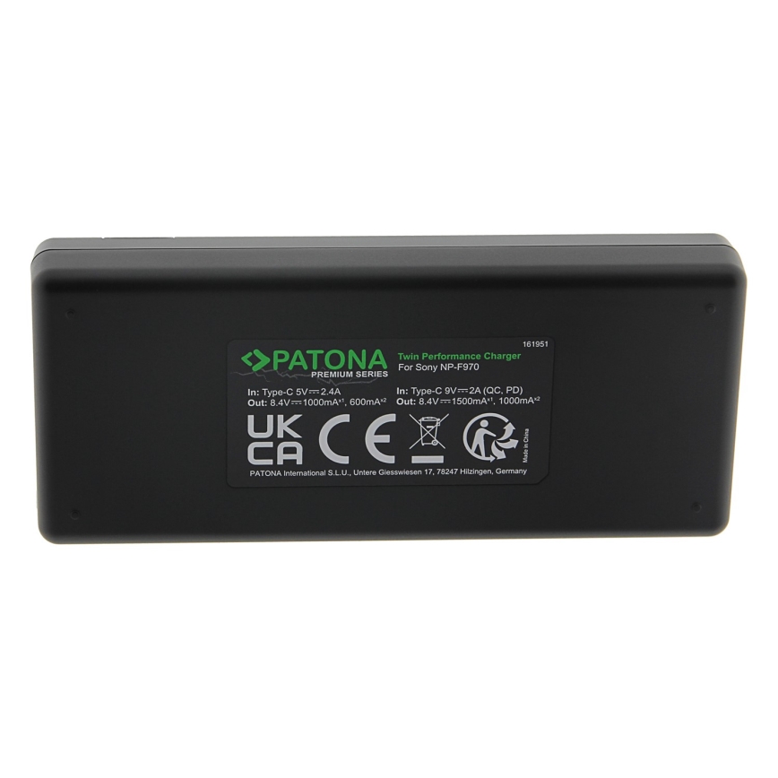 PATONA - Бързо зарядно Dual Sony F550/F750/F970/FM50 + кабел USB-C 0,6м