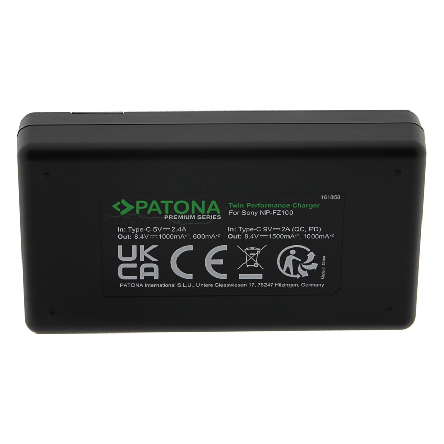 PATONA - Бързо зарядно Dual Sony NP-FZ100 + кабел USB-C 0,6м