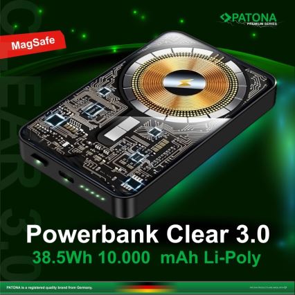 PATONA - Преносима батерия 10000mAh Li-Pol-PD20W с MagSafe, USB-C и Qi зареждане