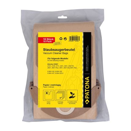 PATONA - Торбички за прахосмукачка KÄRCHER K2501/K2601/K3001/K2101/K2301 хартиени - 10 бр.