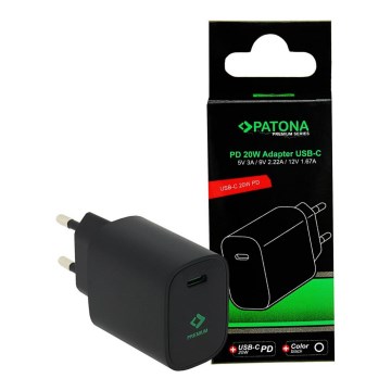 PATONA - Зареждащ адаптер USB-C Power delivery 20W/230V черен