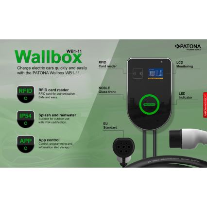 PATONA - Зарядна станция с LCD дисплей за електромобили 11kW/400V/16A IP54