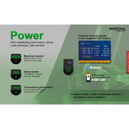 PATONA - Зарядна станция с LCD дисплей за електромобили 11kW/400V/16A IP54