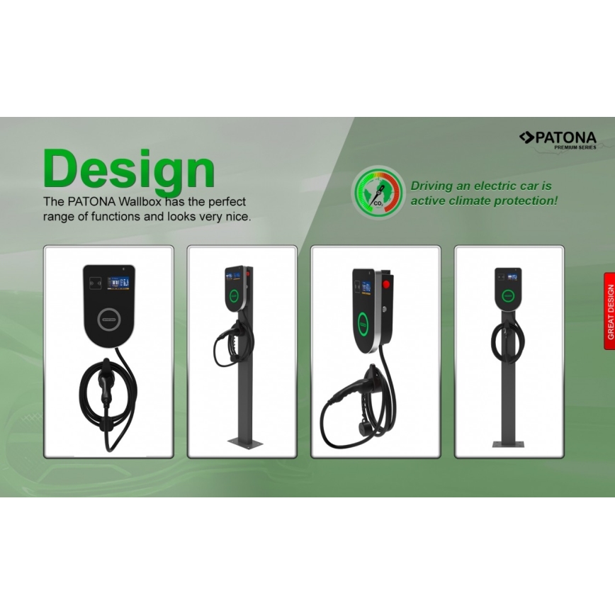 PATONA - Зарядна станция с LCD дисплей за електромобили 11kW/400V/16A IP54