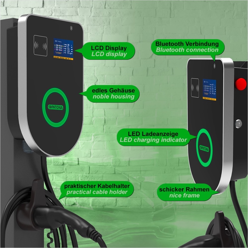 PATONA - Зарядна станция с LCD дисплей за електромобили 11kW/400V/16A IP54