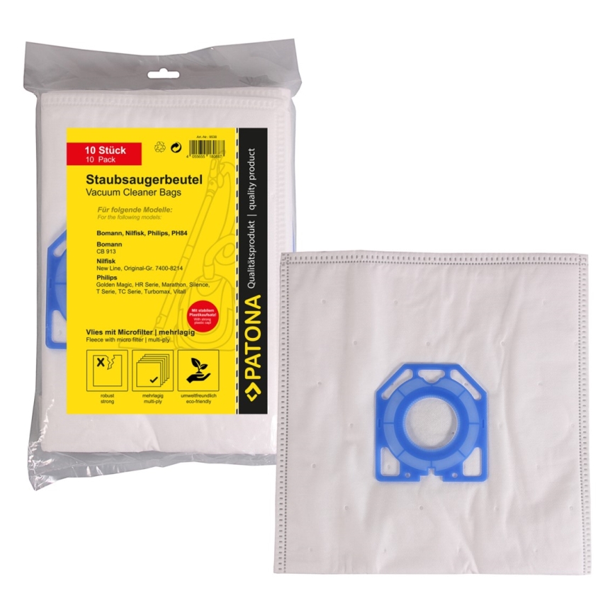 PATONA - К-кт 10x Филтрираща торба PH84 за Philips, Nilfisk, Menalux