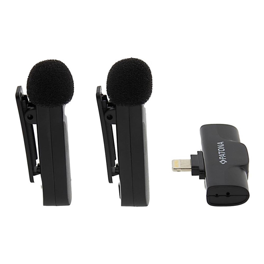 PATONA - К-кт 2x Безжичен микрофон с щипка за iPhone USB-C 5V 50 mAh