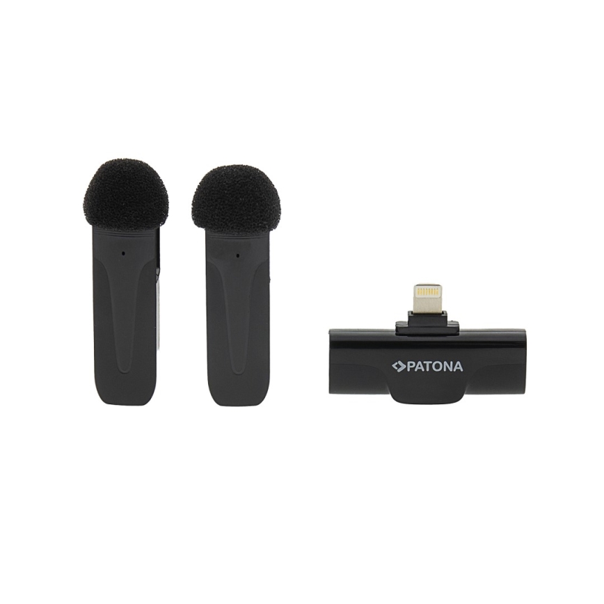 PATONA - К-кт 2x Безжичен микрофон с щипка за iPhone USB-C 5V 50 mAh