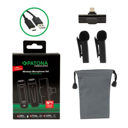 PATONA - К-кт 2x Безжичен микрофон с щипка за смартфони USB-C 5V