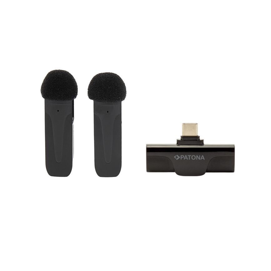 PATONA - К-кт 2x Безжичен микрофон с щипка за смартфони USB-C 5V