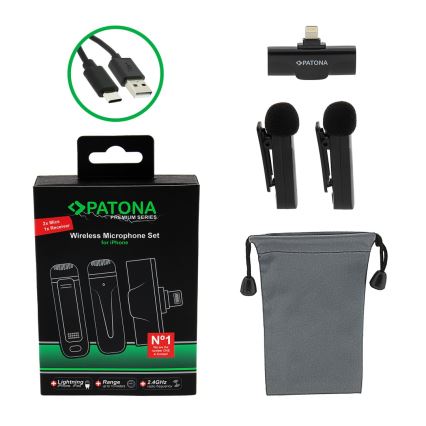PATONA - К-кт 2x Безжичен микрофон с щипка за iPhone USB-C 5V 50 mAh